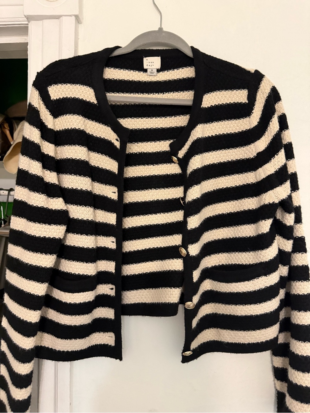 Striped Black and Cream Knit Cardigan Sweater